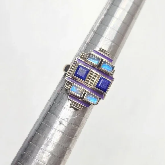 Nicky Butler sterling 925 lapis lazuli moonstone geometric ring purple enamel, 7 - Picture 10 of 10